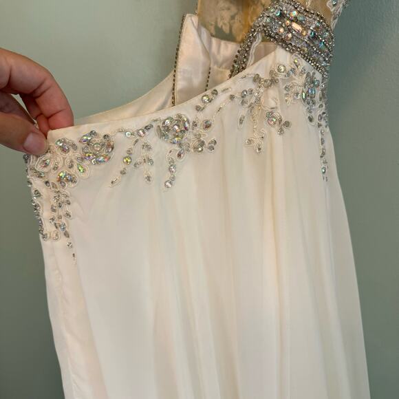 Aspeed USA Gown XS Wedding Bride Crystals Beaded Open Back Lace Sleeveless White - Picture 7 of 14